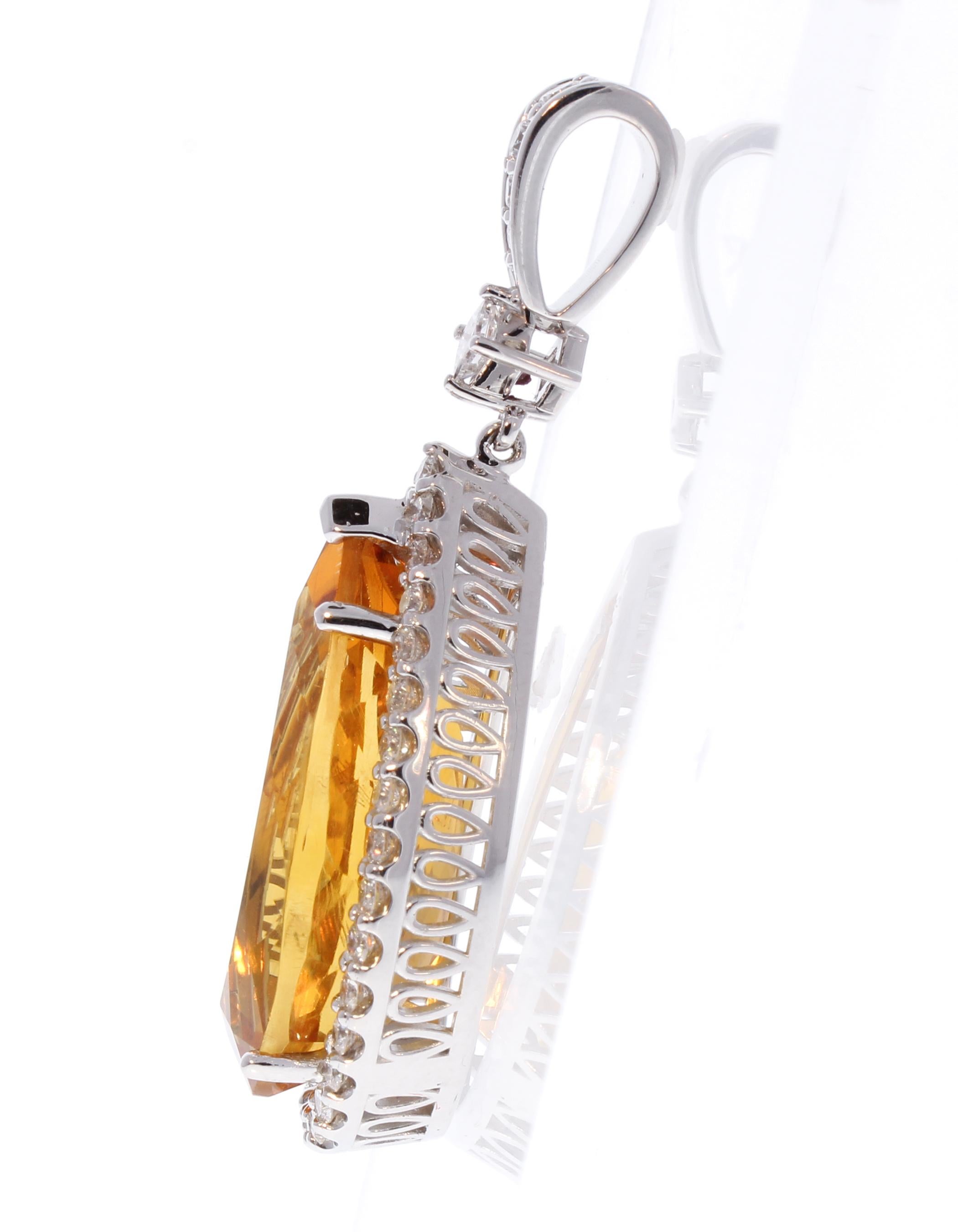 13.62 Carat Pear Shape Citrine and Diamond Pendant in 18 Karat White Gold In New Condition In Chicago, IL