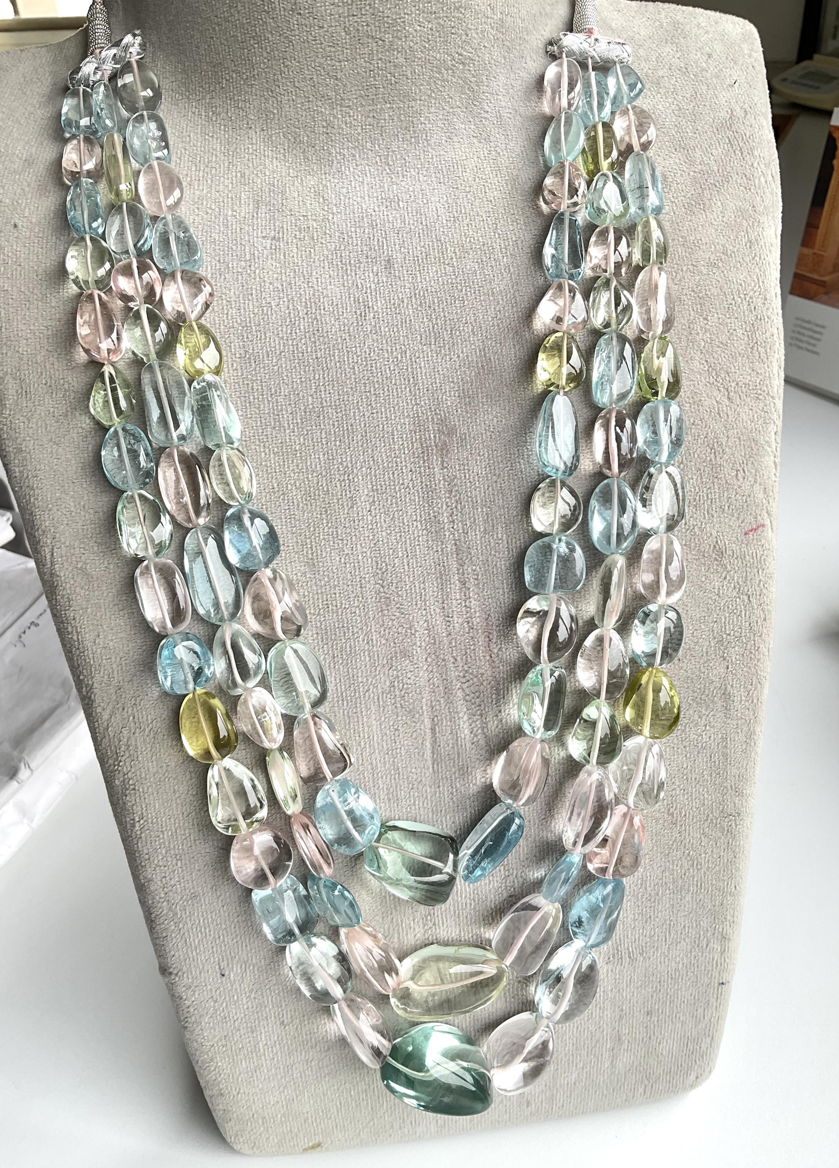 Art Deco 1362.55 Carats Multiple colors Beryl Tumbled Necklace For Fine Jewelry Gemstones For Sale