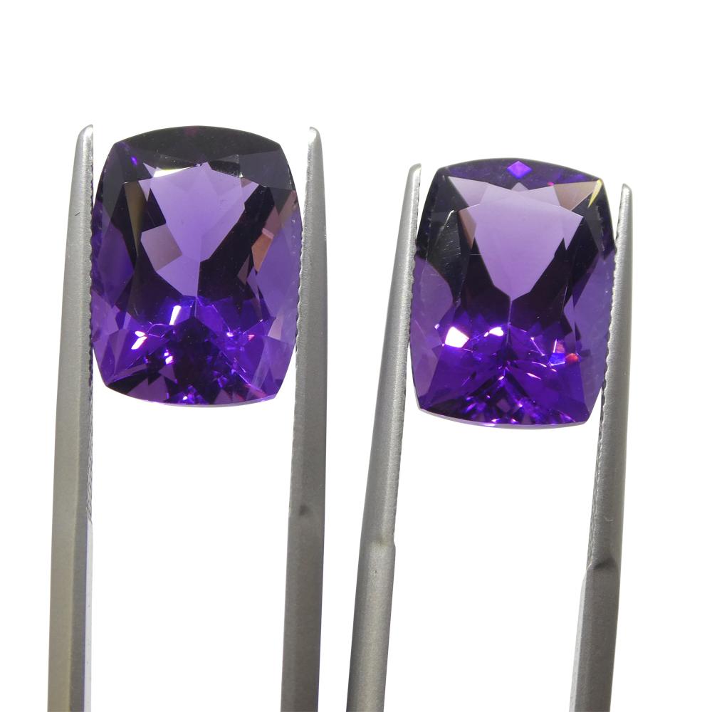 Women's or Men's 13.62ct Pair Cushion Purple Amethyst from Uruguay For Sale