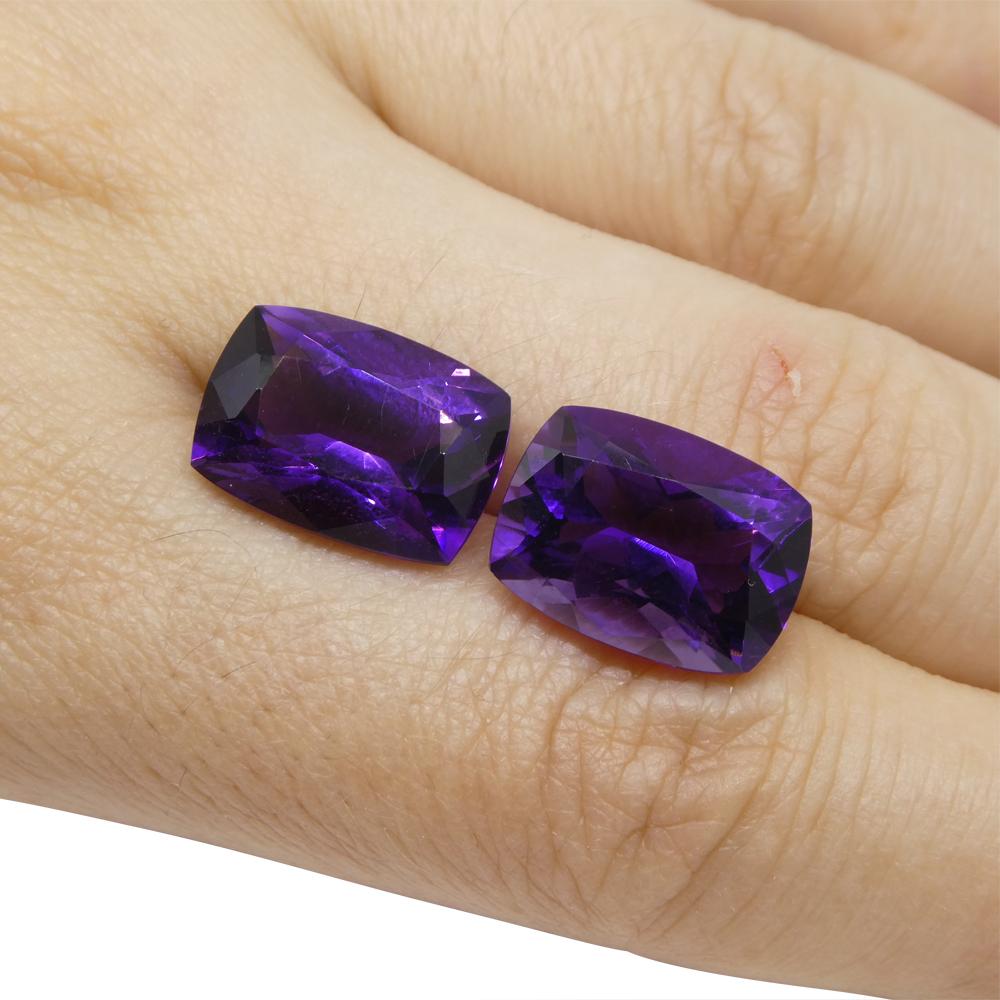 13.62ct Pair Cushion Purple Amethyst from Uruguay For Sale 1