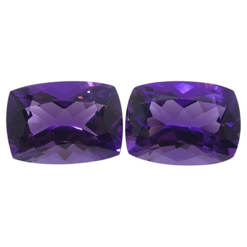 13.62ct Pair Cushion Purple Amethyst from Uruguay For Sale