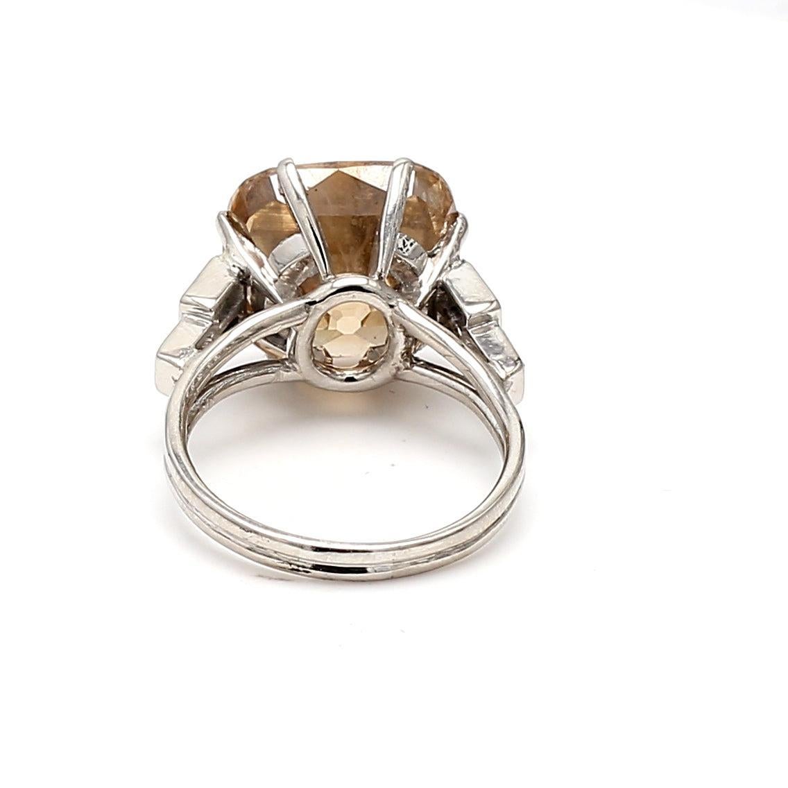 13.63 Carat Cushion Cut Fancy Deep Brown Yellow-G VS1 Diamond Plat Cocktail Ring For Sale 1