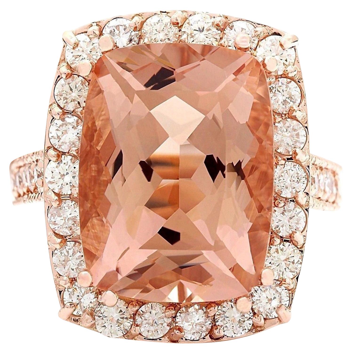 Natural Morganite 14 Karat Solid Rose Gold Diamond Ring For Sale