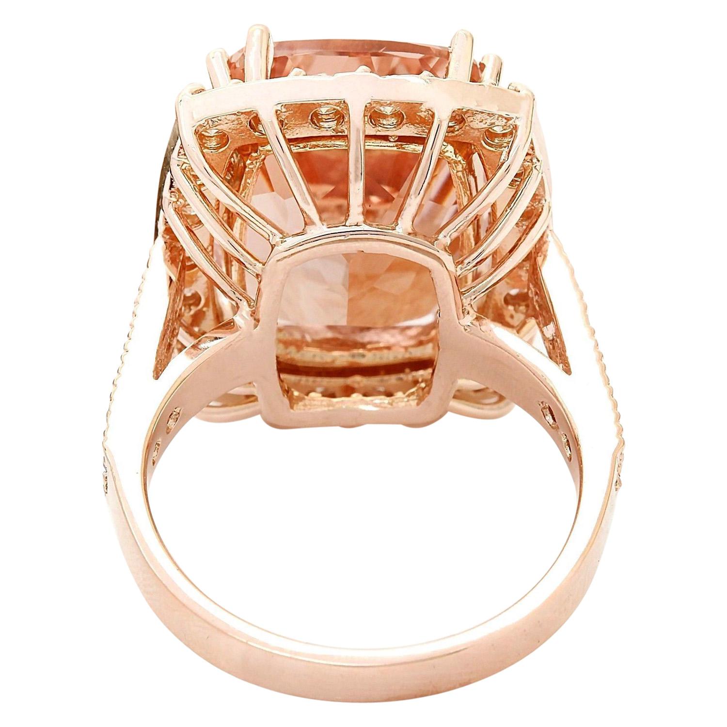 Cushion Cut Natural Morganite 14 Karat Solid Rose Gold Diamond Ring For Sale