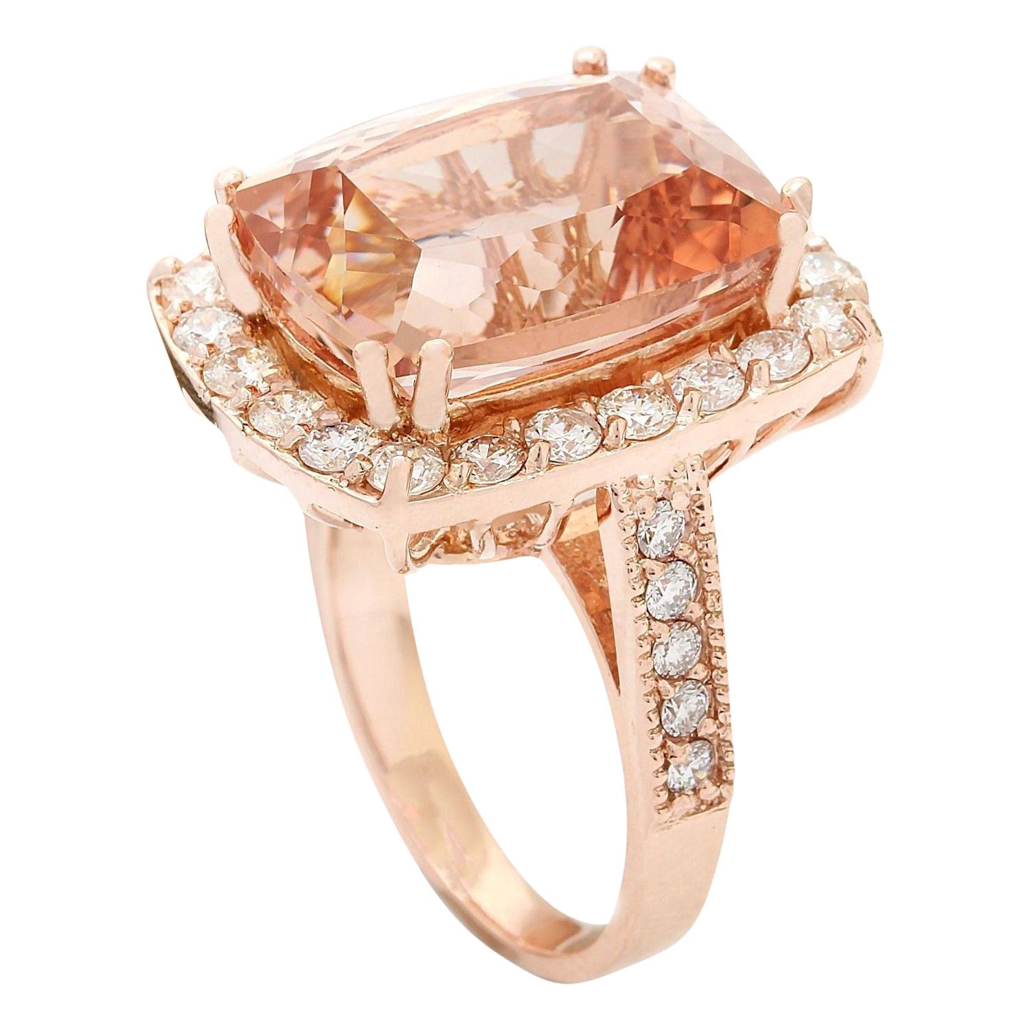 Natural Morganite 14 Karat Solid Rose Gold Diamond Ring In New Condition For Sale In Los Angeles, CA