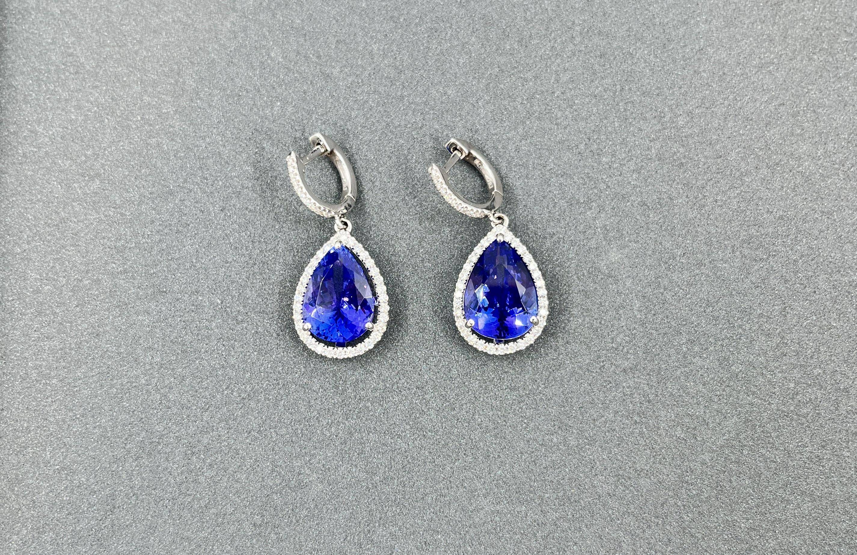 Pendiente de tanzanita natural y diamante de 13,63 ct en venta
