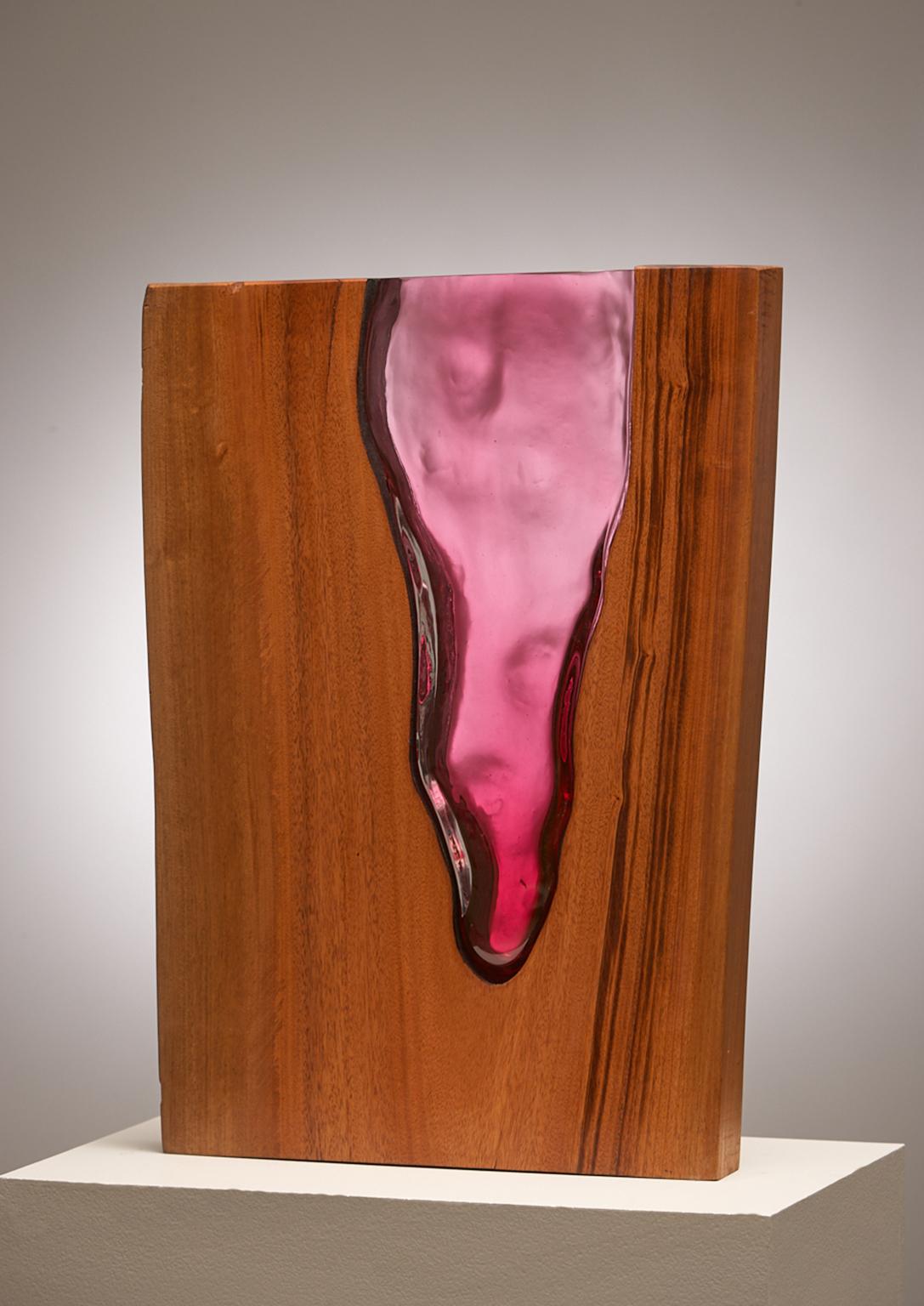 Handblown Ruby Glass with Live Edge Wood "Vase" Sculpture, Scott Slagerman - Mixed Media Art by Scott Slagerman / Jim Fishman