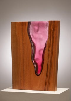 Handblown Ruby Glass with Live Edge Wood "Vase" Sculpture, Scott Slagerman