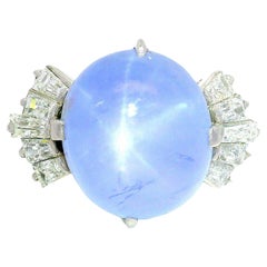 13.64 Carat Blue Star Sapphire Diamond Platinum Ring