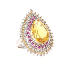 13.64 Carat Natural Citrine Sapphire Diamond 14 Karat White Gold Cocktail Ring