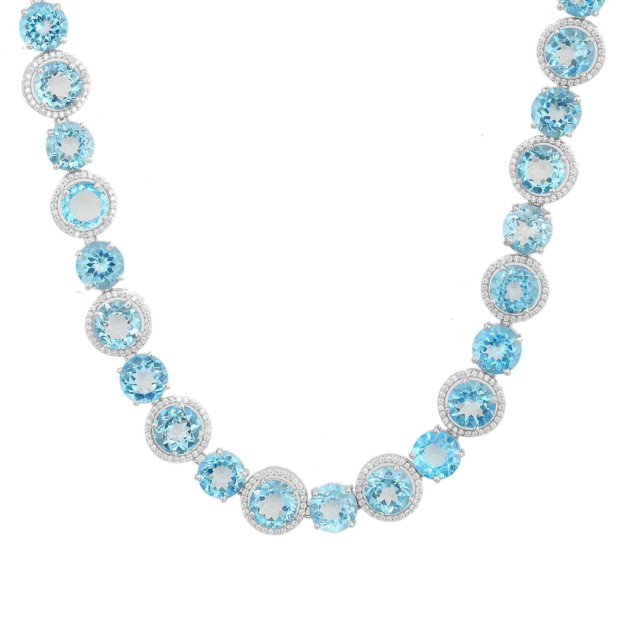 Halo de topacio azul y circón de 136,42 quilates  Collar en plata de ley 925 Contemporáneo en venta
