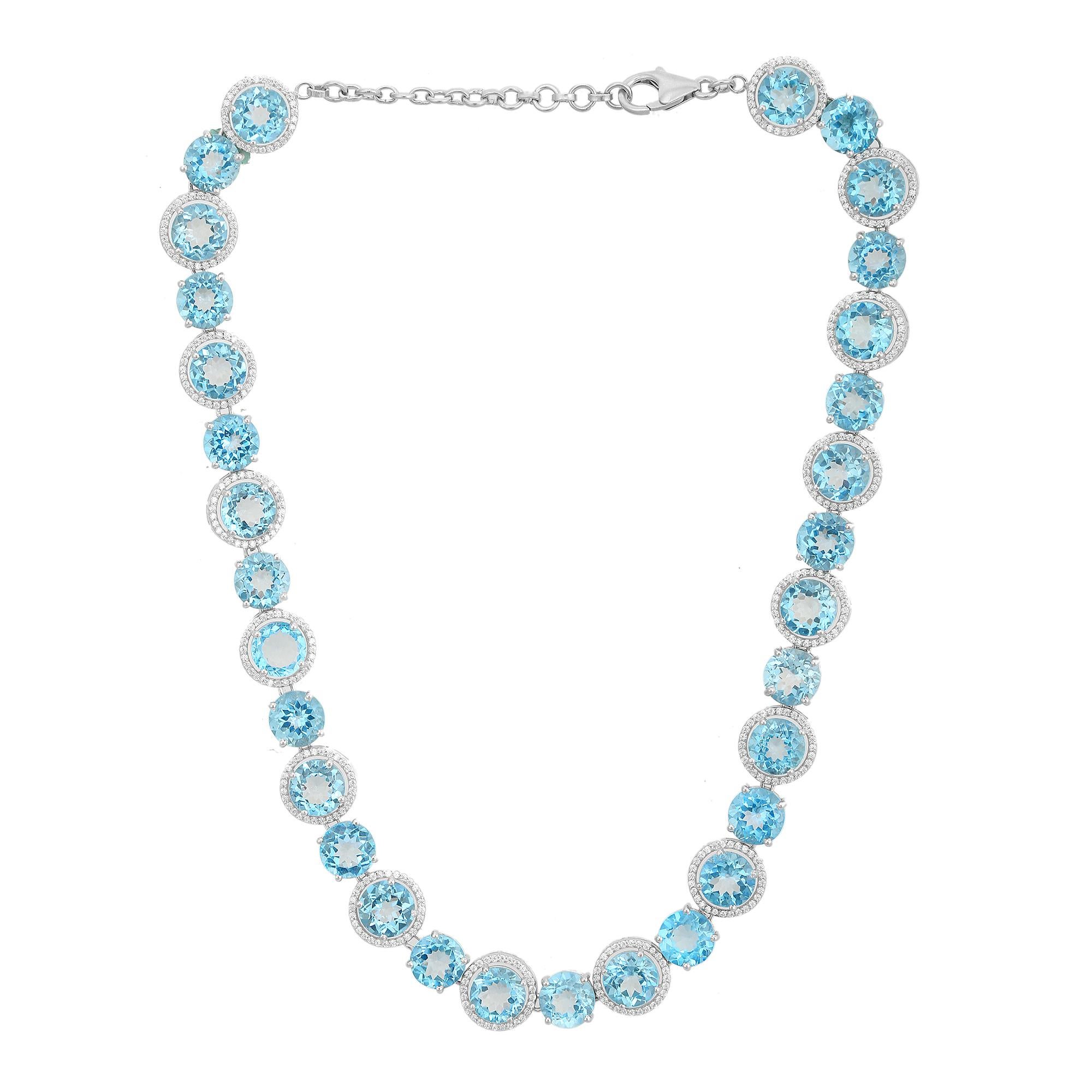 Halo de topacio azul y circón de 136,42 quilates  Collar en plata de ley 925 en Nuevo estado para la venta en New York, NY