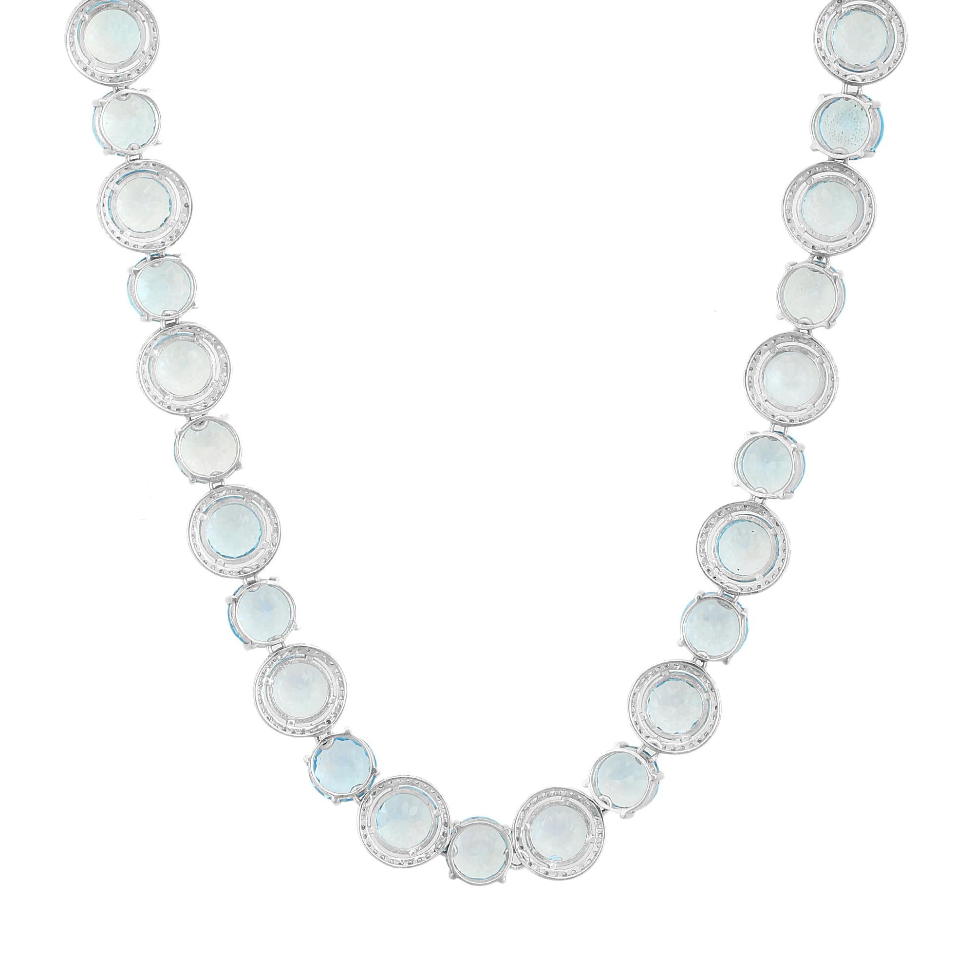 Halo de topacio azul y circón de 136,42 quilates  Collar en plata de ley 925 en venta 1