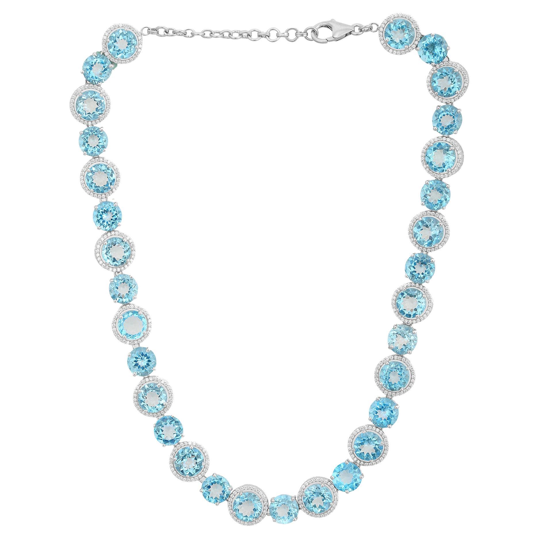 Halo de topacio azul y circón de 136,42 quilates  Collar en plata de ley 925 en venta