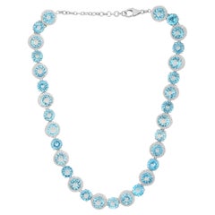 Halo de topacio azul y circón de 136,42 quilates  Collar en plata de ley 925