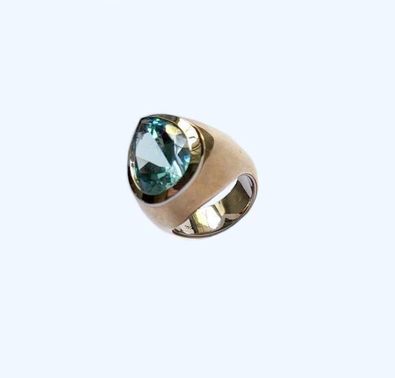 Anello in oro bianco e bronzo con acquamarina da 13,65 carati di Wagner Preziosen in vendita 4