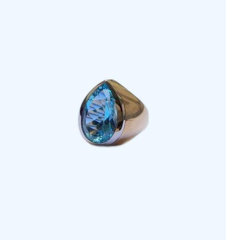 Anello in oro bianco e bronzo con acquamarina da 13,65 carati di Wagner Preziosen in vendita 2