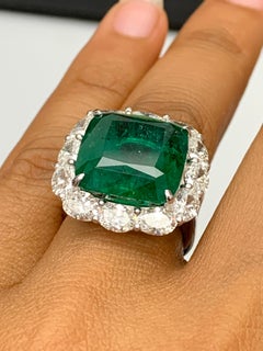 13.65 Carat Cushion Cut Emerald Diamond Engagement Ring in Platinum