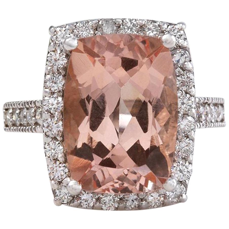 13.65 Carat Exquisite Natural Morganite and Diamond 14 Karat Solid Gold Ring For Sale