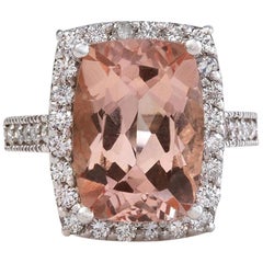 Bague en or massif 14 carats avec diamants et morganite naturelle exquise de 13,65 carats