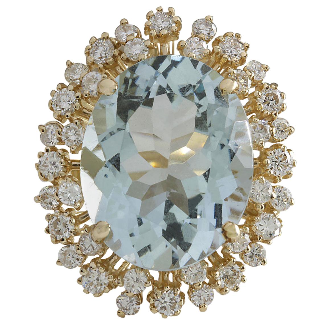 Natural Aquamarine Diamond Ring In 14 Karat Yellow Gold 