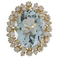 Natural Aquamarine Diamond Ring In 14 Karat Yellow Gold 