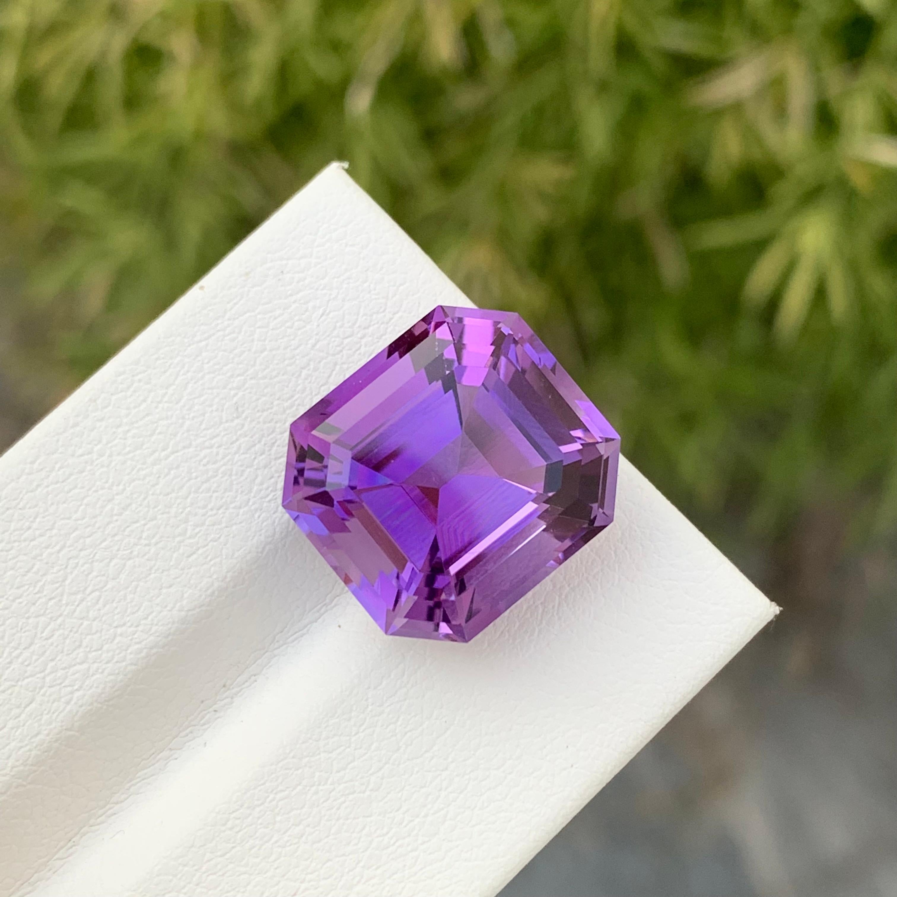 Loose Amethyst
Weight: 13.65 Carats
Dimension: 15.4 x 14.1 x 10.2 Mm
Colour: Purple
Origin: Brazil
Treatment: Non
Certificate: On Demand
Shape: Octagon 

Amethyst, a stunning variety of quartz known for its mesmerizing purple hue, has captivated