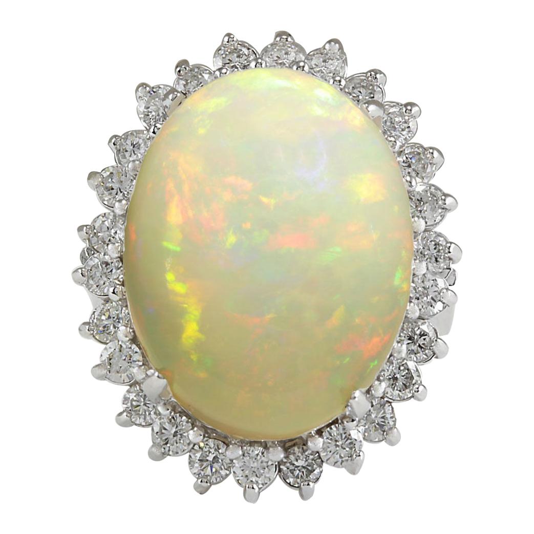 Natural Opal 14 Karat White Gold Diamond Ring For Sale