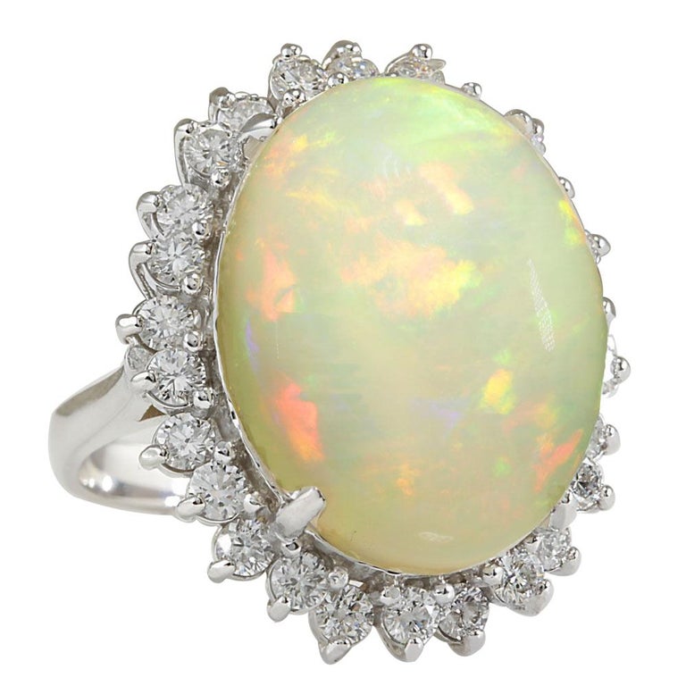 13.65 Carat Natural Opal 18 Karat White Gold Diamond Ring For Sale ...