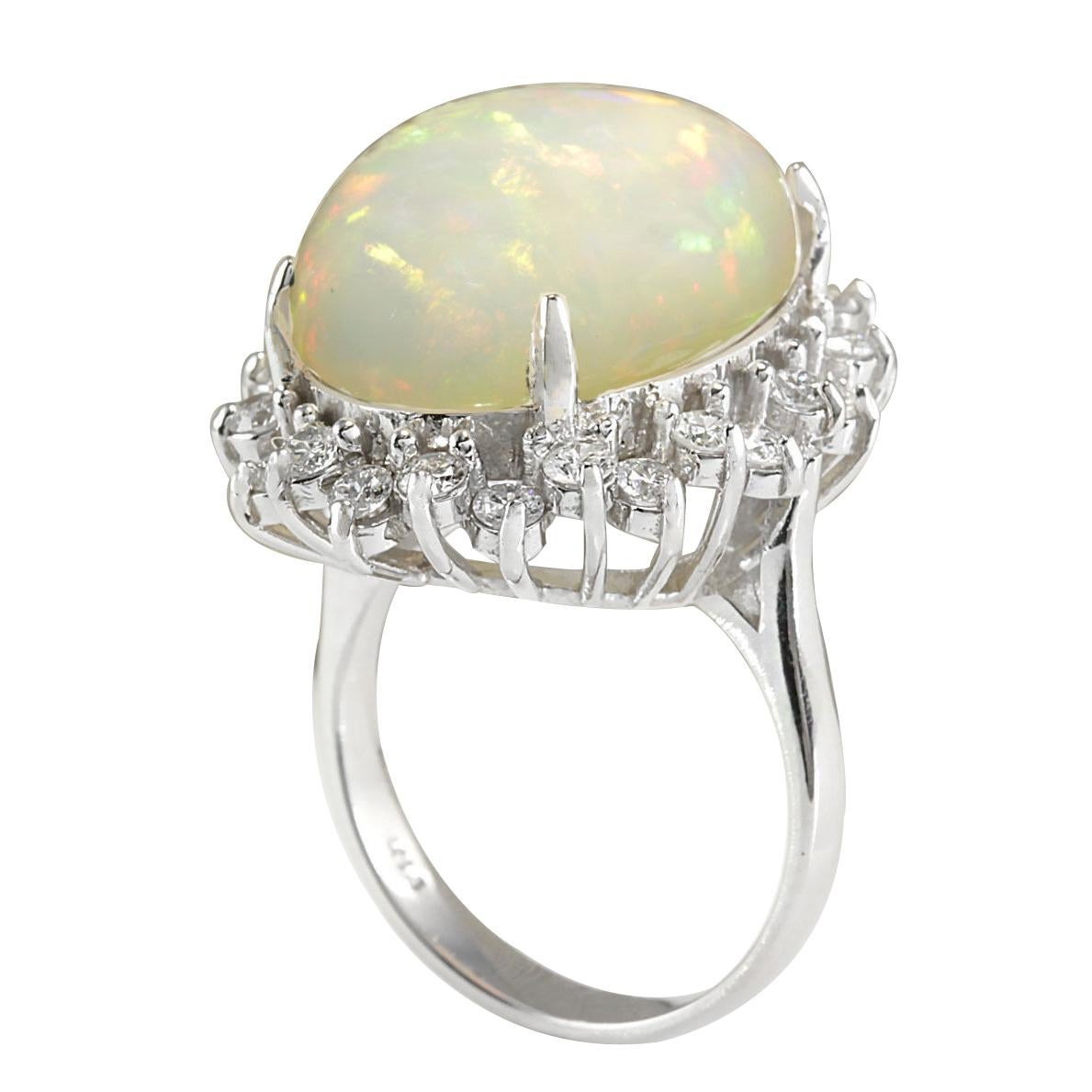 Oval Cut Natural Opal 14 Karat White Gold Diamond Ring For Sale