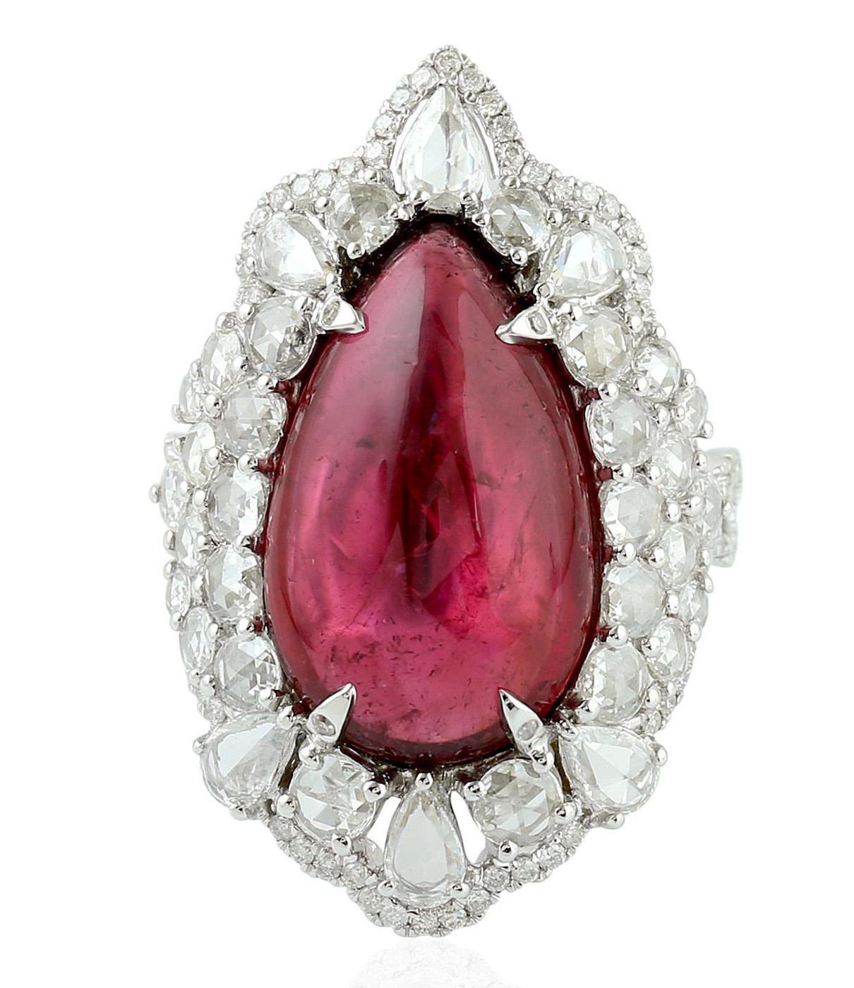 Contemporary 13.65 Carat Rubelite Diamond 14 Karat Cocktail Ring For Sale
