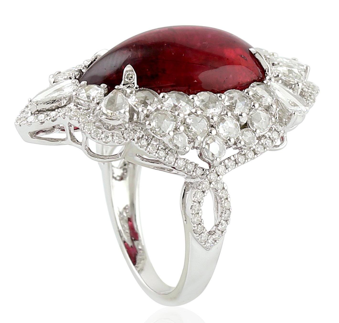13.65 Carat Rubelite Diamond 14 Karat Cocktail Ring In New Condition For Sale In Hoffman Estate, IL