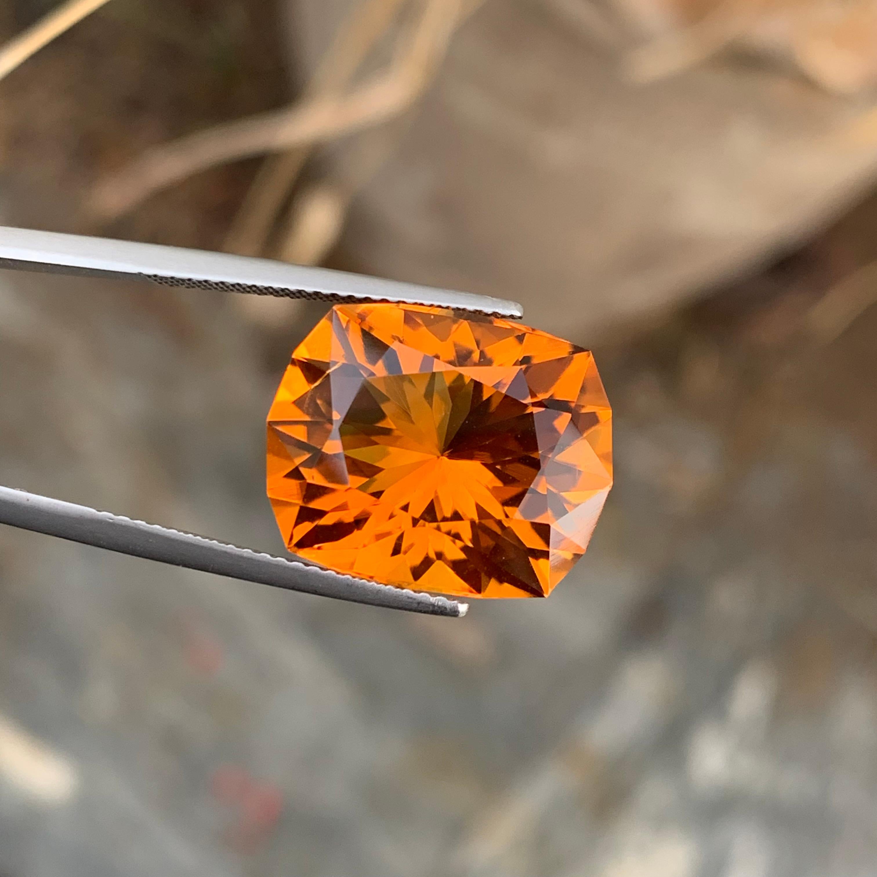 13.65 Carats Deep Orange Loose Mandarin Citrine Fancy Cut For Jewellery Making For Sale 3