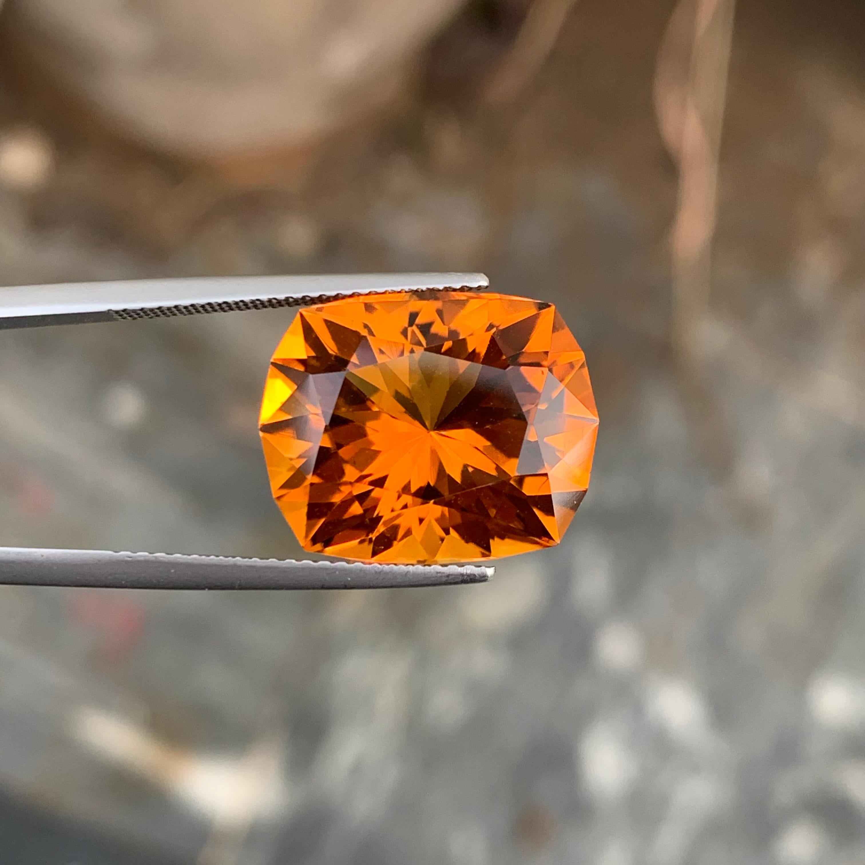 Women's or Men's 13.65 Carats Deep Orange Loose Mandarin Citrine Fancy Cut For Jewellery Making For Sale