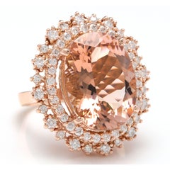 13.65 Carat Exquisite Natural Morganite and Diamond 14 Karat Solid Gold Ring