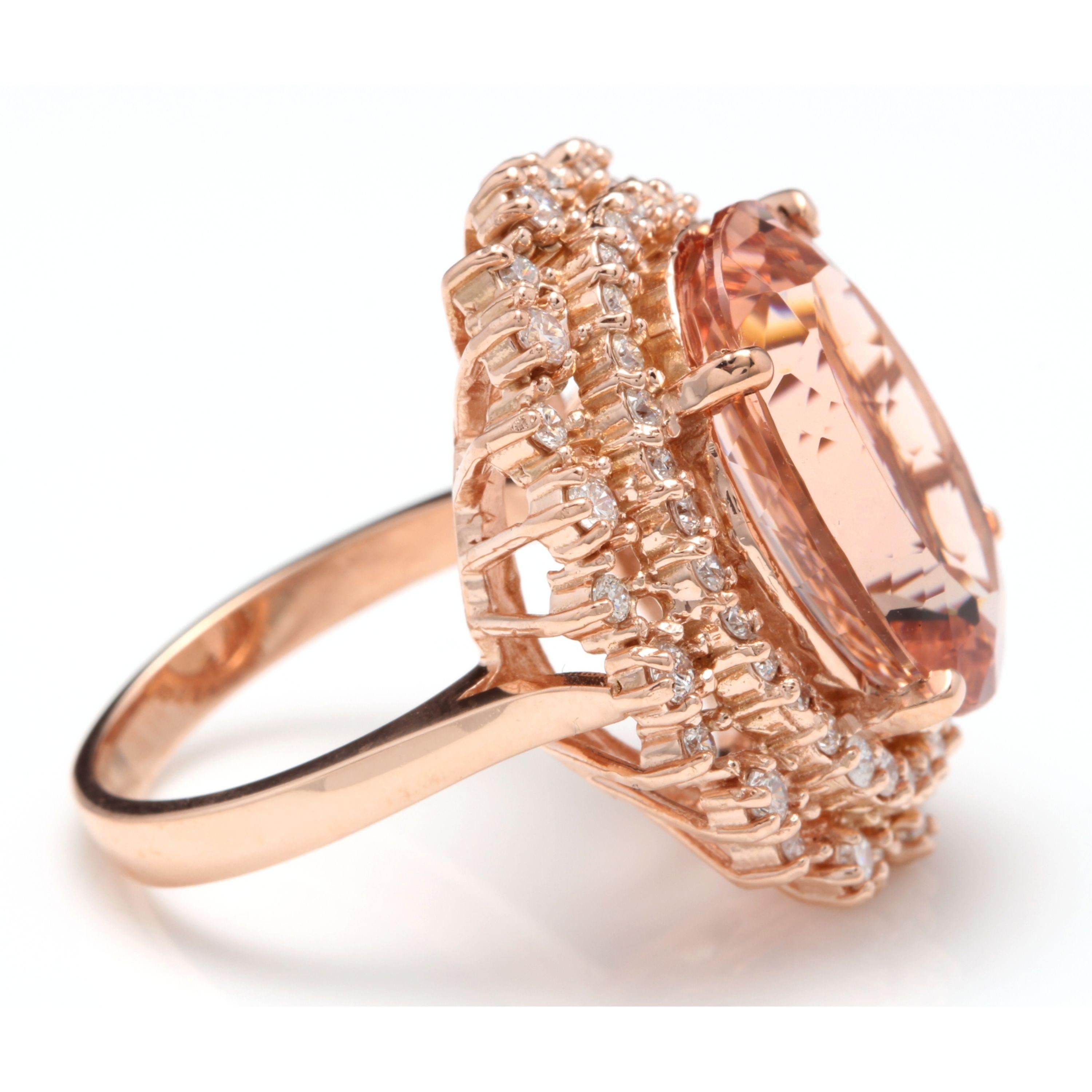 Exquisita Morganita Natural de 13,65 Quilates y Diamante Anillo de Oro Macizo de 14 Kilates Corte rosa en venta