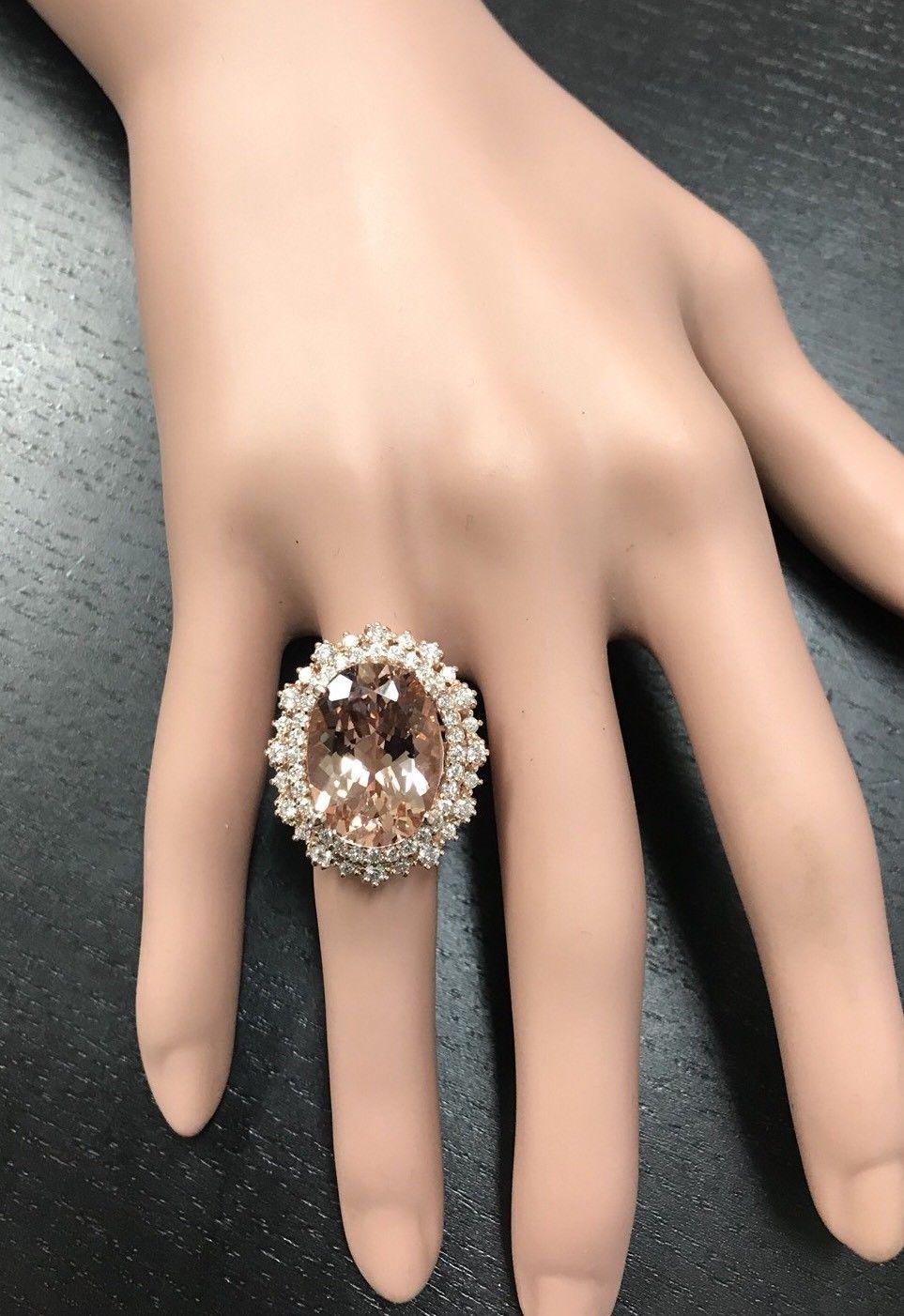 De las mujeres Exquisita Morganita Natural de 13,65 Quilates y Diamante Anillo de Oro Macizo de 14 Kilates en venta