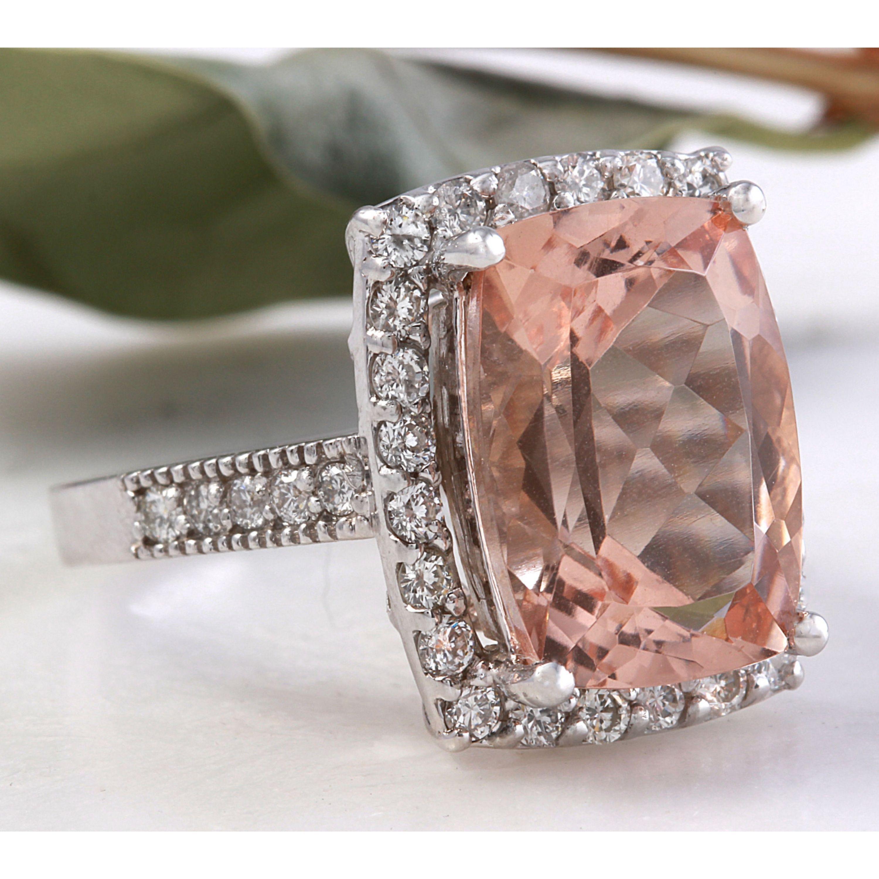 13.65 Carats Exquisite Natural Morganite and Diamond 14K Solid White Gold Ring

Total Natural Cushion Morganite Weights: Approx. 12.00 Carats

Morganite Measures: Approx. 16.00 x 12.00mm

Natural Round Diamonds Weight: Approx. 1.65 Carats (color G-H