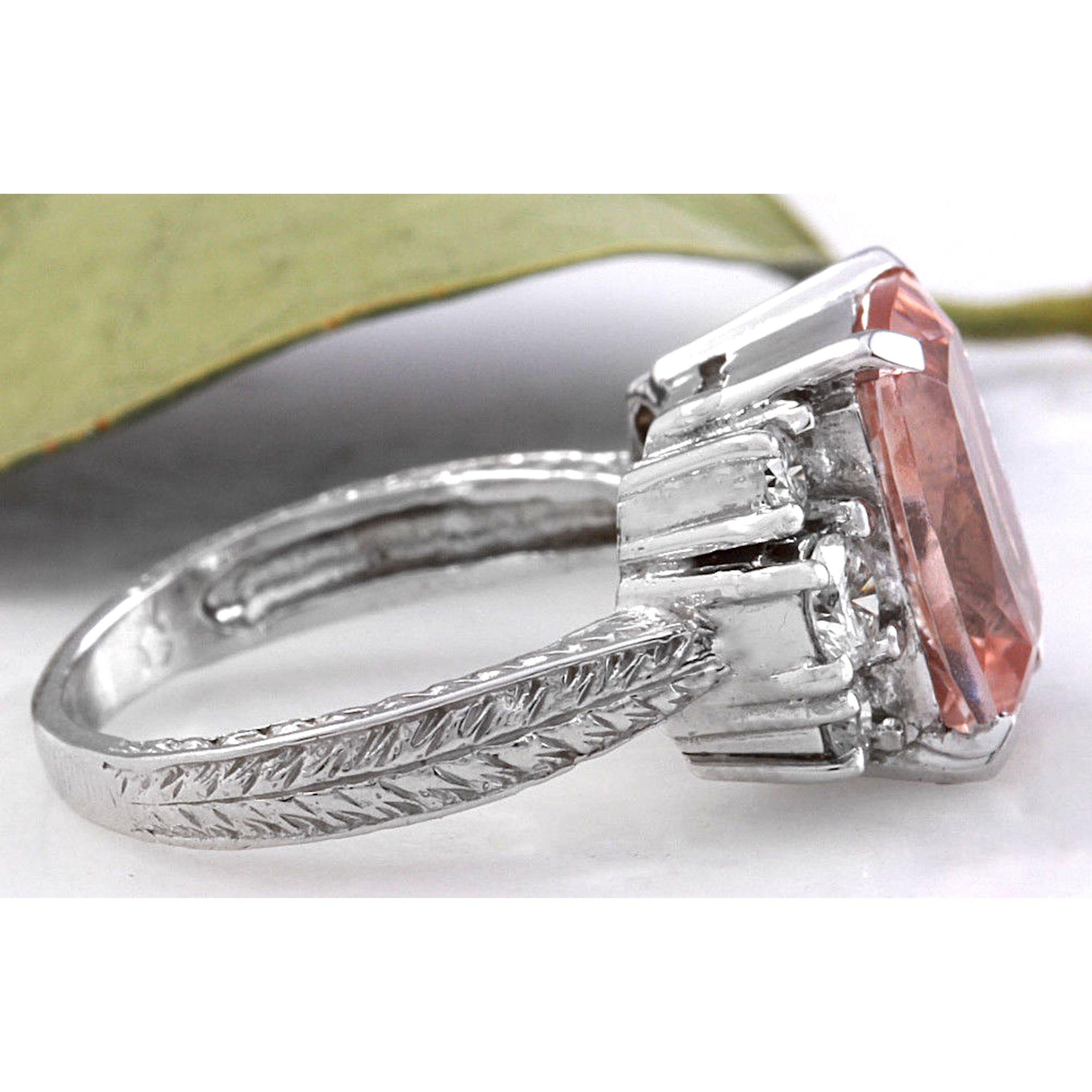 Rose Cut 13.65 Carat Exquisite Natural Morganite and Diamond 14 Karat Solid Gold Ring For Sale