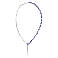 13.65 Ct Natural Diamond 39.82 Ct Blue Sapphire Heart Y Necklace 18K White Gold