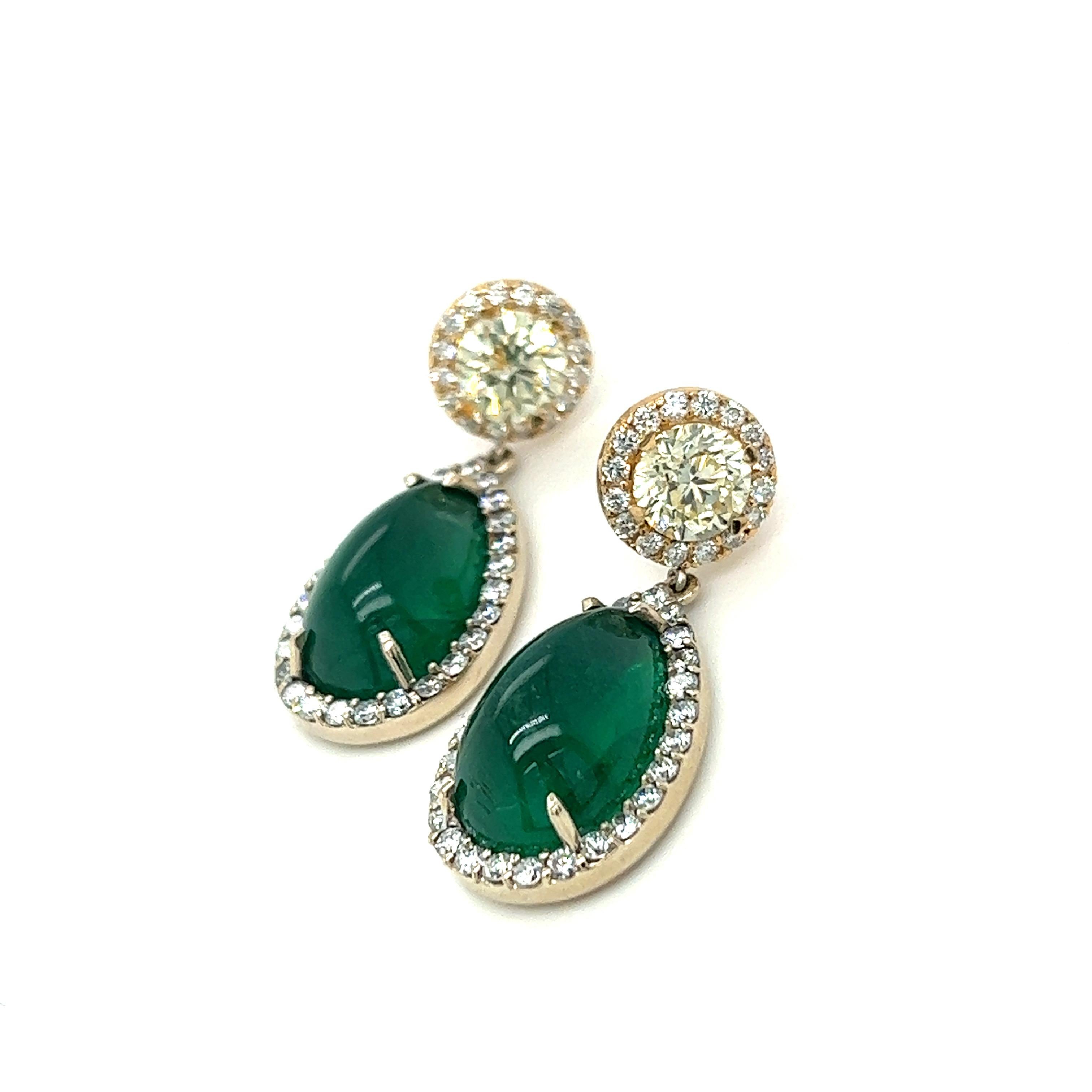 Art Deco 13.65 Natural Zambia Emerald and Diamond Earrings