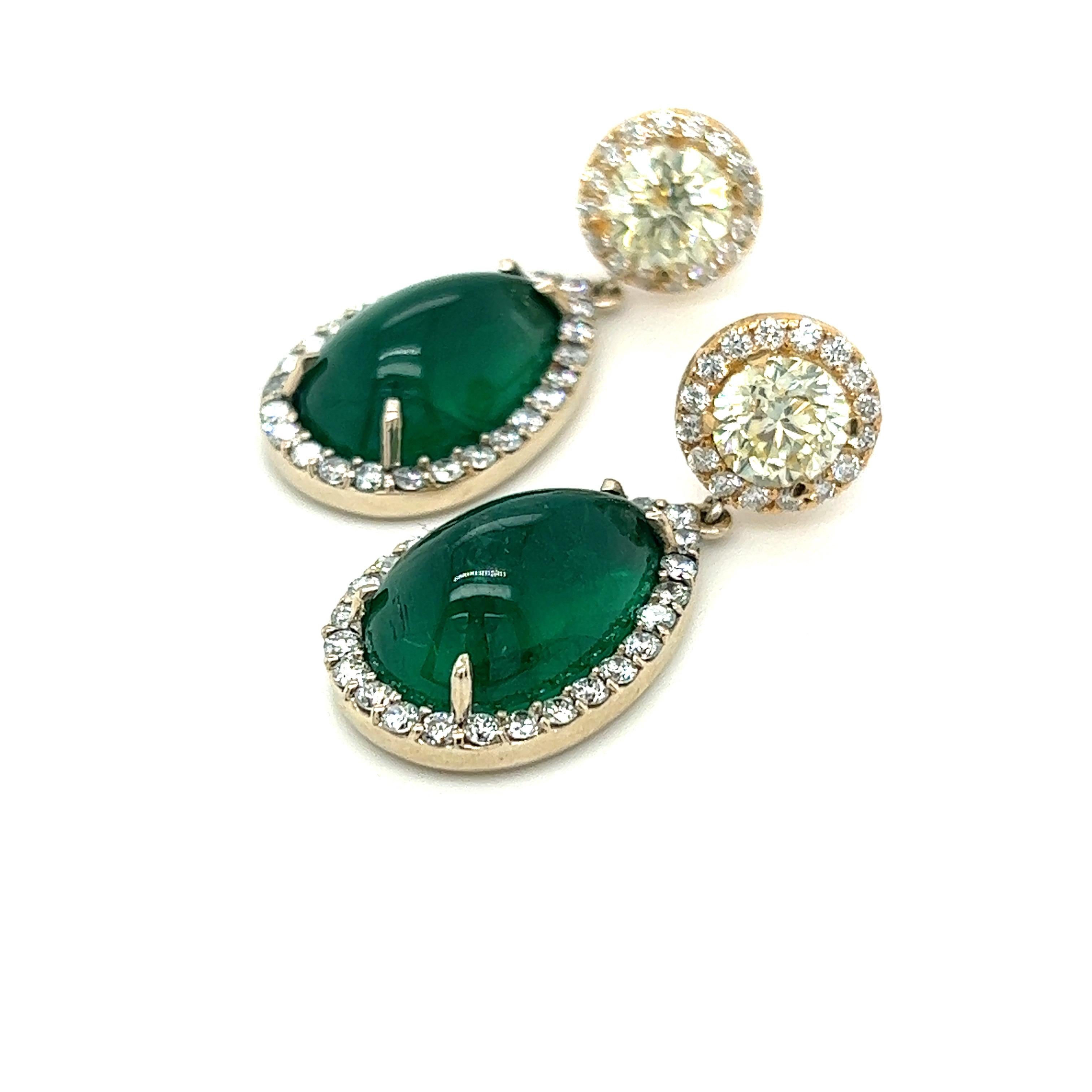 Round Cut 13.65 Natural Zambia Emerald and Diamond Earrings
