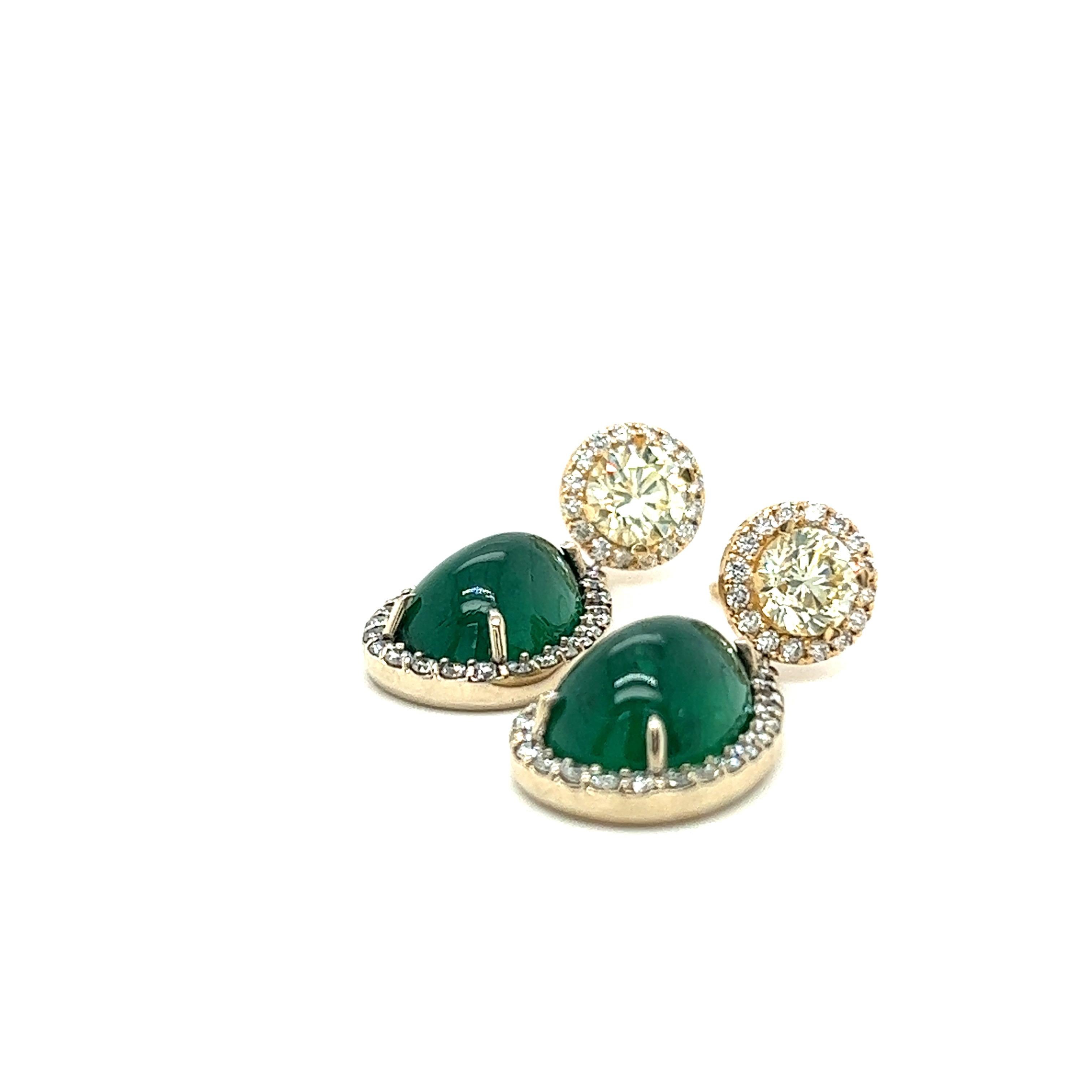 13.65 Natural Zambia Emerald and Diamond Earrings In Excellent Condition In Miami, FL