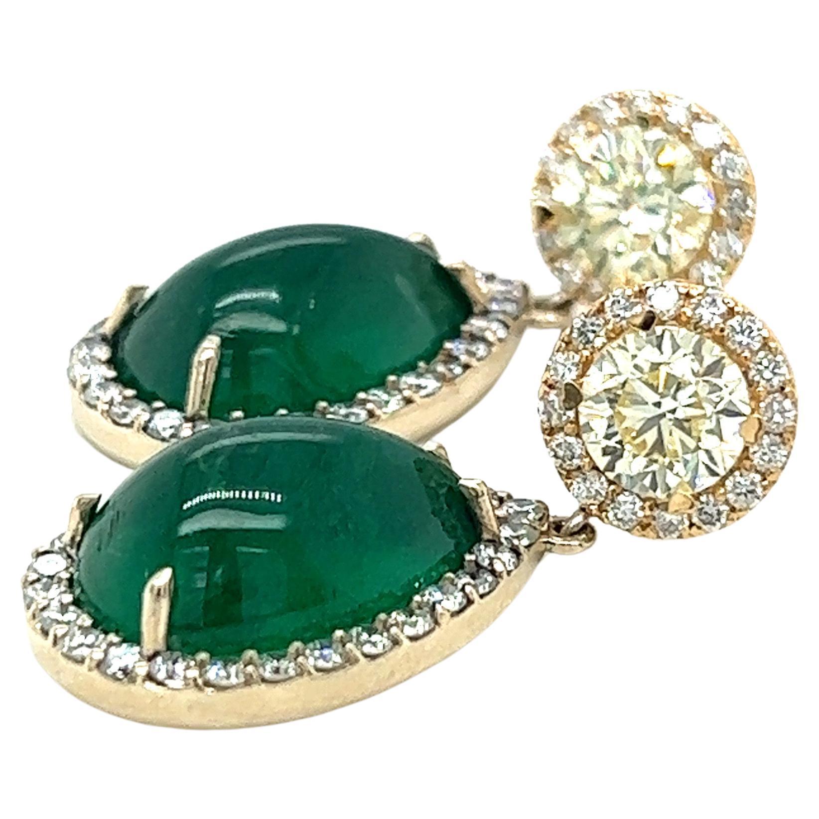 13.65 Natural Zambia Emerald and Diamond Earrings
