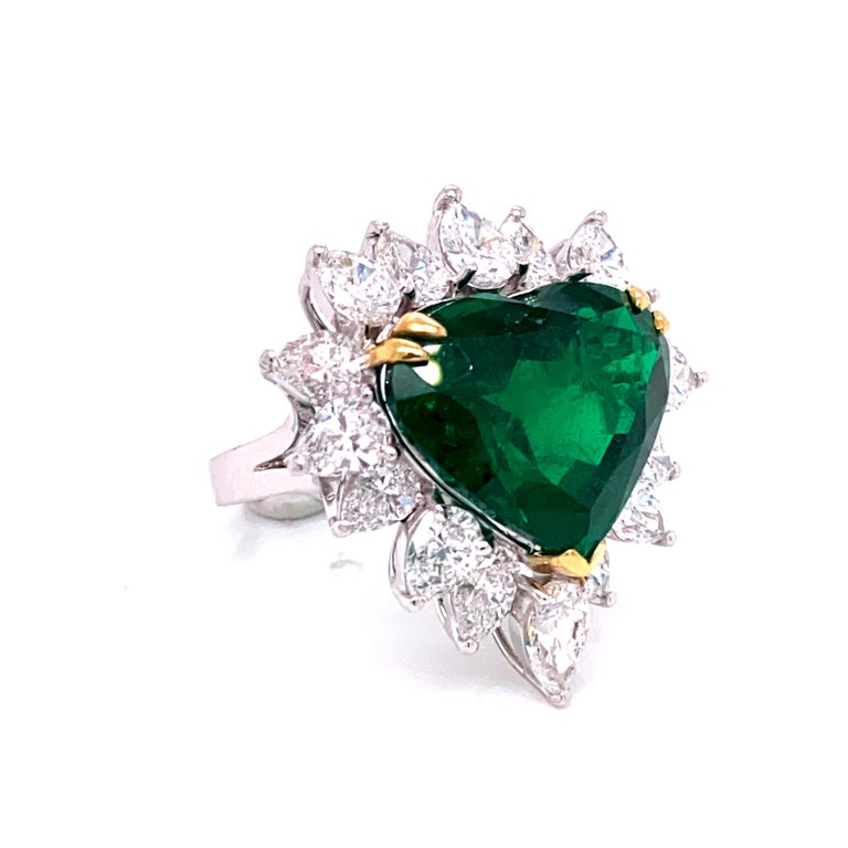 13.66 Carat Gubelin Certified Heart Shaped Emerald and Diamond ...