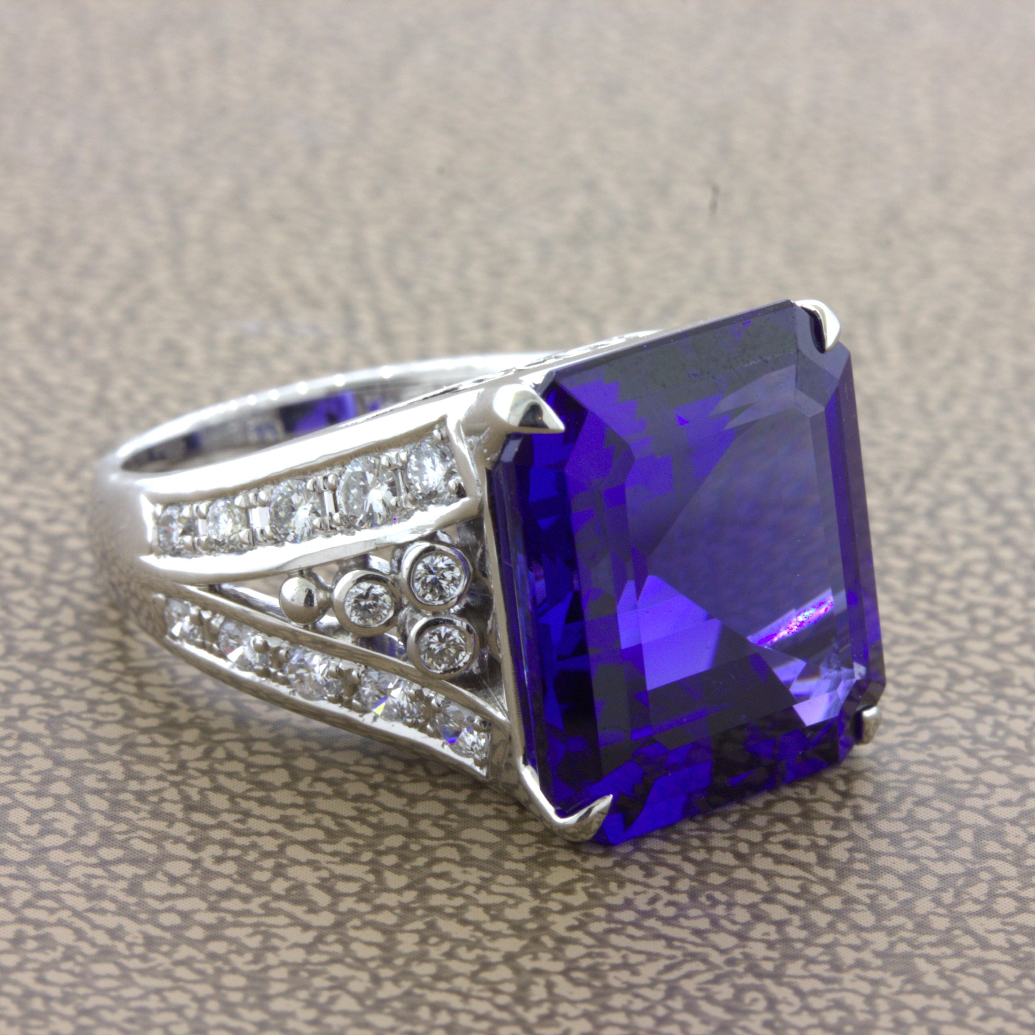 13.66 Carat Tanzanite Diamond Platinum Cocktail Ring In New Condition For Sale In Beverly Hills, CA
