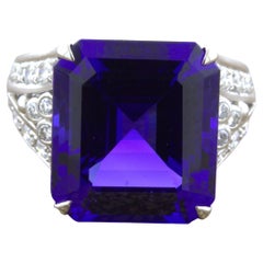 Bague cocktail en platine avec tanzanite de 13,66 carats et diamants