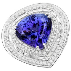 13.67 Carat Genuine Tanzanite and Diamond 18 Karat White Gold Cocktail Ring