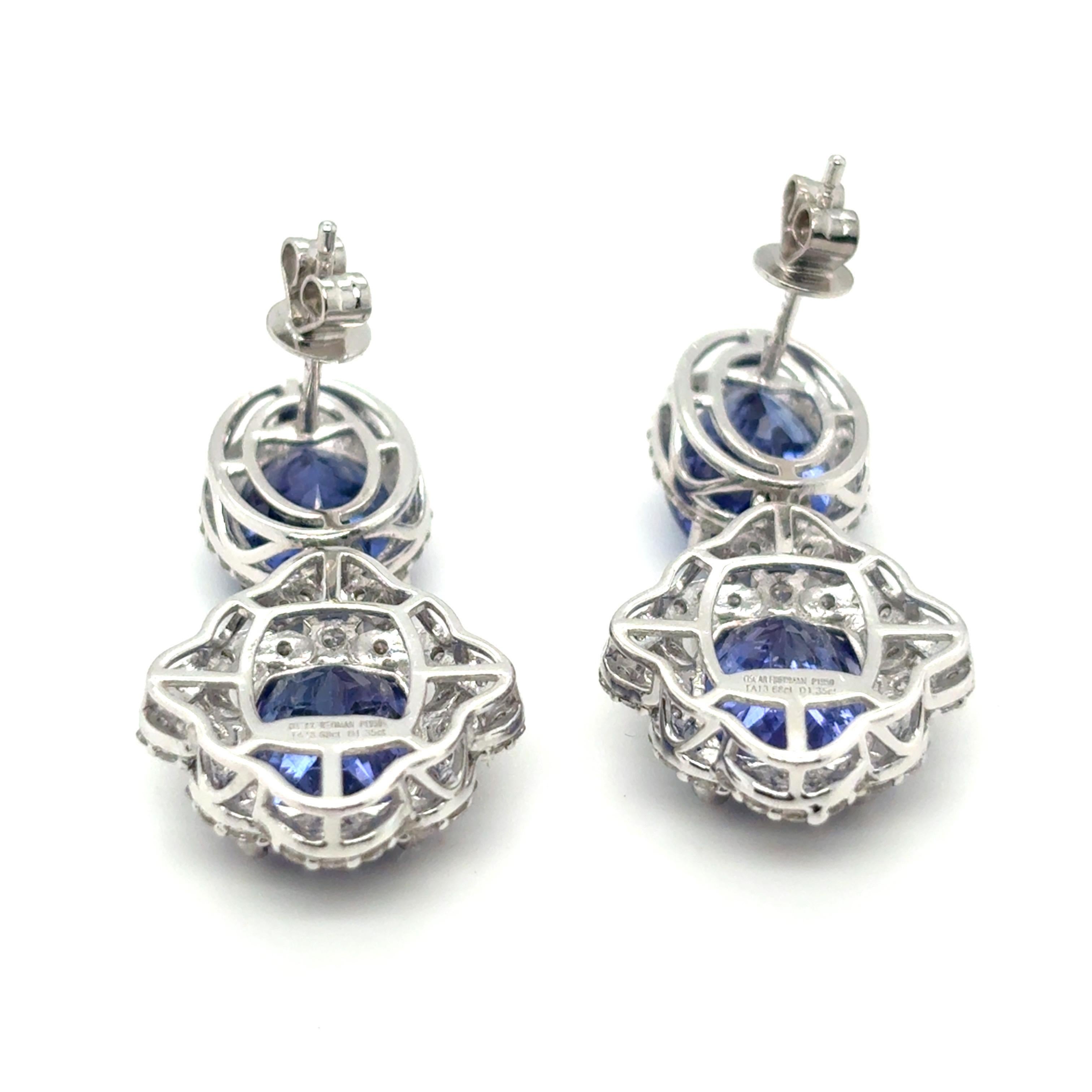 13,68 Karat gemischter Schliff Tansanit-Diamant-Baumel-Ohrringe im Angebot 4