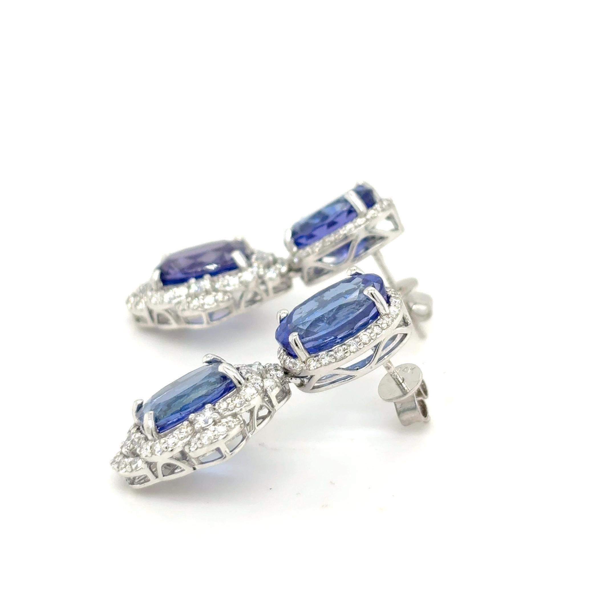 13,68 Karat gemischter Schliff Tansanit-Diamant-Baumel-Ohrringe im Angebot 6